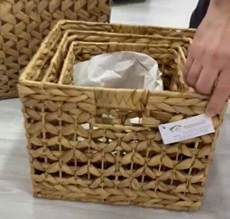 Dekoratif Kare Kelebek Desenli Örgü Hasır Sepet Sele 3lü