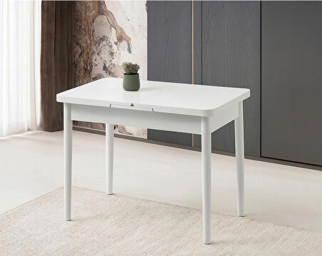 Ortadan Açılır Büyüyen Ahşap Yemek Masası Beyaz 60x100cm SADECE MASA FİYATIDIR