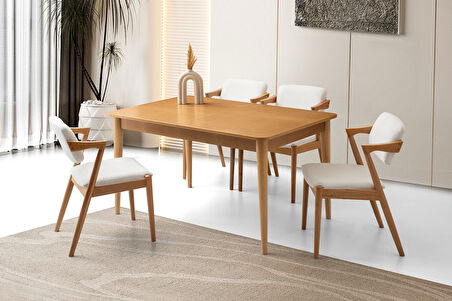Fidan Ahşap Salon Yemek Masa Sandalye Takımı 4 Rody Sandalyeli Ortadan Açılır Büyüyen 90x140cm