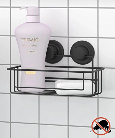 Vakumlu Banyo Duvar Rafı Şampuanlık Vantuzlu Siyah