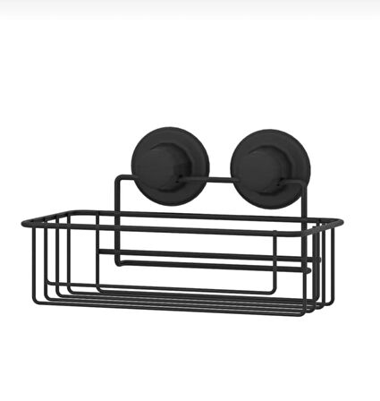 Vakumlu Banyo Duvar Rafı Şampuanlık Vantuzlu Siyah