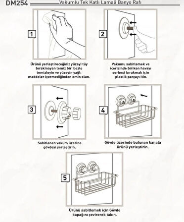 Vakumlu Banyo Duvar Rafı Şampuanlık Vantuzlu Siyah