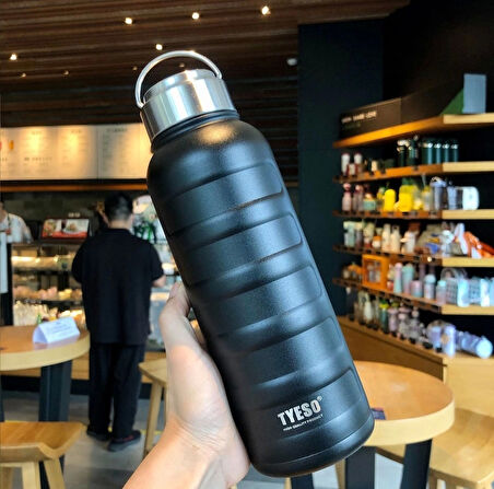 Paslanmaz Çelik Termos Su Şişesi 360ml Vakumlu Kapak Siyah İthal Ürün