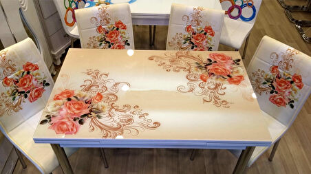 Yandan Açılır Büyüyen Cam Mutfak Masası 70x110 Gülpembe Beyaz Ayaklı