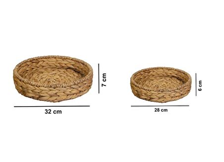 Yuvarlak Naturel Hasır Ekmek ve Meyve Sepeti Düzenleyici 2li