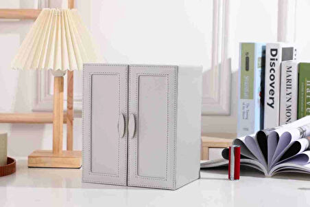 Dışı Deri İçi Kadife 5 Çekmeceli Takı Bijuteri Mücevher Kutusu Organizer Düzenleyici Gri İthal Ürün