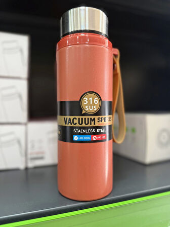 Paslanmaz Çelik Termos Su Şişesi 600ml Vakumlu Kapak Turuncu İthal Ürün