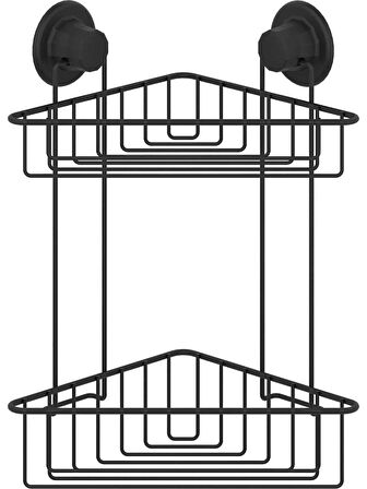 Vakumlu Banyo Köşe Rafı 2 Katlı Siyah S257