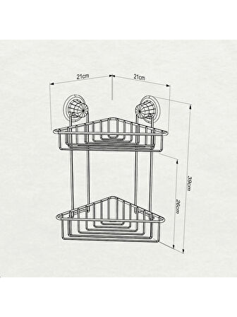 Vakumlu Banyo Köşe Rafı 2 Katlı Siyah S257