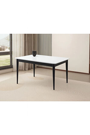 Ortadan Açılır Büyüyen Yemek Masası Beyaz-Siyah Ayaklı 90x140cm SADECE MASA FİYATIDIR