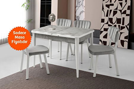 Lagina Ortadan Açılır Büyüyen Yemek Masası Mermer Desenli 90x160cm SADECE MASA FİYATIDIR
