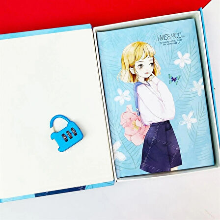 Kilitli Kutulu Ajanda Günlük Not Hatıra Defteri Notebook Mavi