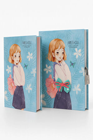 Kilitli Kutulu Ajanda Günlük Not Hatıra Defteri Notebook Mavi