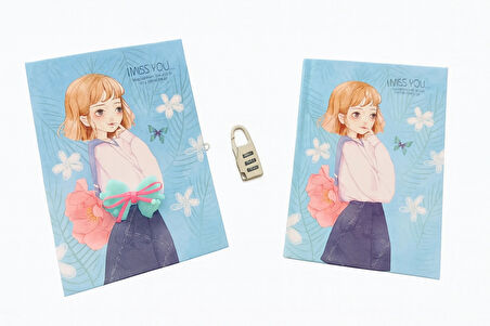 Kilitli Kutulu Ajanda Günlük Not Hatıra Defteri Notebook Mavi