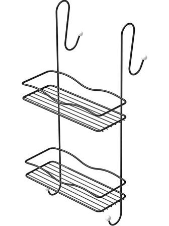 Duşakabin Banyo Rafı Şampuanlık 2 Katlı Askılı Siyah Geniş