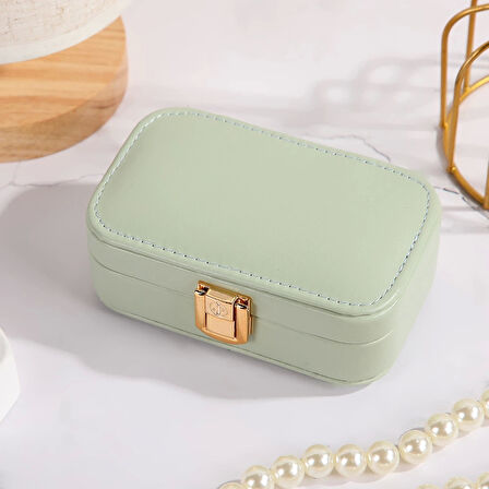 Deri Midi Seyahat Takı Bijuteri Mücevher Kutusu Organizer Düzenleyici 12cm Yeşil İthal Ürün