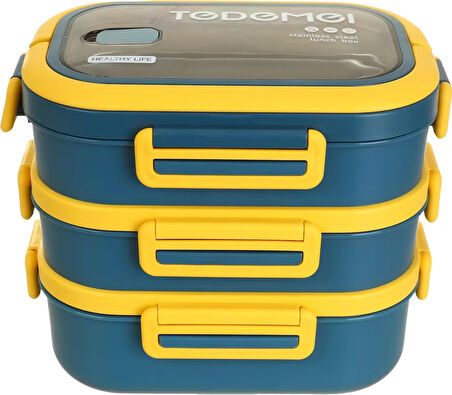 3 Katlı Paslanmaz Çelik Sızdırmaz Saklama Kabı Beslenme Kabı 2,45 Lt. Yeşil-Sarı İthal Ürün