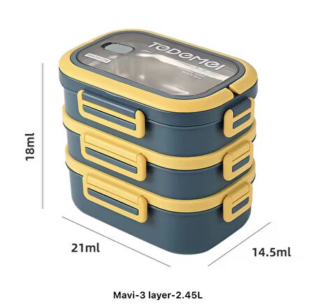 3 Katlı Paslanmaz Çelik Sızdırmaz Saklama Kabı Beslenme Kabı 2,45 Lt. Yeşil-Sarı İthal Ürün