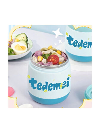 Paslanmaz Çelik Sızdırmaz Kaşıklı Saklama Kabı Beslenme Kabı 450 ML Mavi İthal Ürün