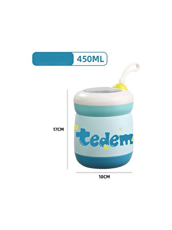 Paslanmaz Çelik Sızdırmaz Kaşıklı Saklama Kabı Beslenme Kabı 450 ML Mavi İthal Ürün