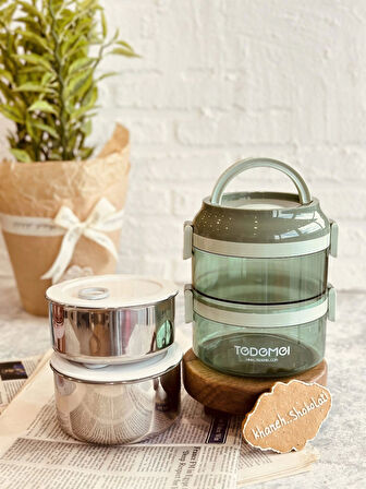 2 Katlı Paslanmaz Çelik Sızdırmaz Saklama Kabı Beslenme Kabı 1,6 Lt. Yeşil İthal Ürün