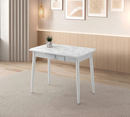 Ortadan Açılır Büyüyen Ahşap Yemek Masası Mermer Desenli 70x120cm SADECE MASA FİYATIDIR