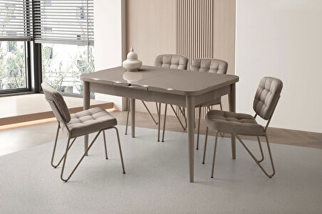 Ortadan Açılır Büyüyen 80x130cm Cappicino Ahşap Salon Yemek Masa Sandalye Takımı 4 Banky Sandalyeli