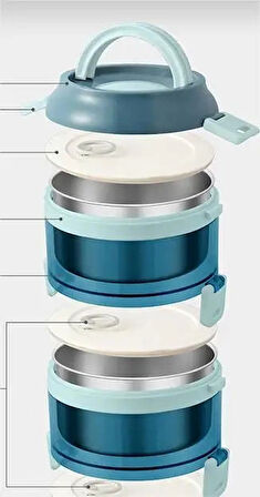 2 Katlı Paslanmaz Çelik Sızdırmaz Saklama Kabı Beslenme Kabı 1,6 Lt. Mavi İthal Ürün