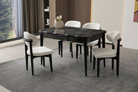 Ortadan Açılır Büyüyen 90x160cm Mermer Desenli Ahşap Salon Yemek Masa Sandalye Takımı 4 Nergis Sandalyeli