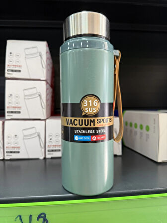 Paslanmaz Çelik Termos Su Şişesi 600ml Vakumlu Kapak Yeşil İthal Ürün