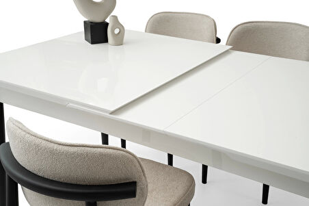Ortadan Açılır Büyüyen 80x130cm Açık Gri Ahşap Salon Yemek Masa Gri Bensu Sandalye Takımı 4 Sandalyeli