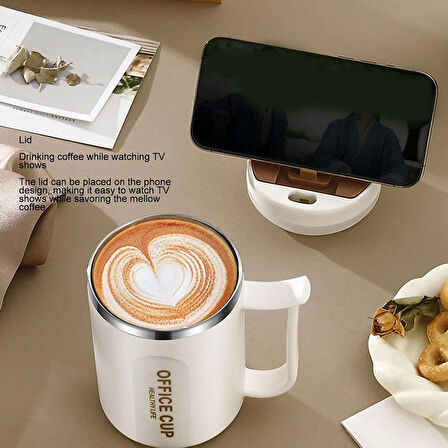 Paslanmaz Çelik Sızdırmaz Kaşıklı Kahve Termosu 500 ML Beyaz-Kırmızı Kapaklı İthal Ürün