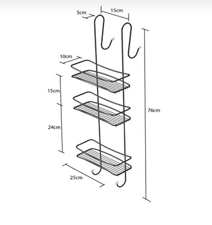 Paslanmaz Duşakabin Banyo Rafı Şampuanlık 3 Katlı Askılı Siyah