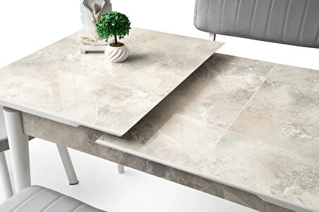 Rambla Ortadan Açılır Büyüyen Yemek Masası Mermer Desenli 90x160cm