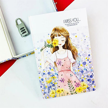 Kilitli Kutulu Ajanda Günlük Not Hatıra Defteri Notebook Beyaz