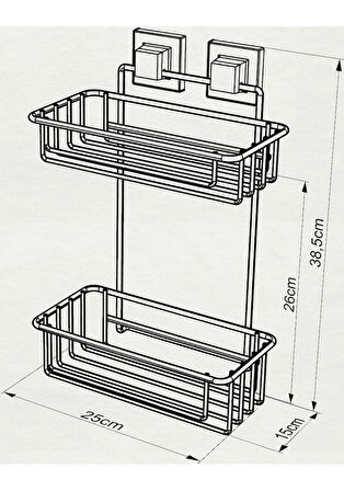 Banyo Köşe Rafı Kendinden Yapışkanlı 2 Katlı EasyFix Siyah S256