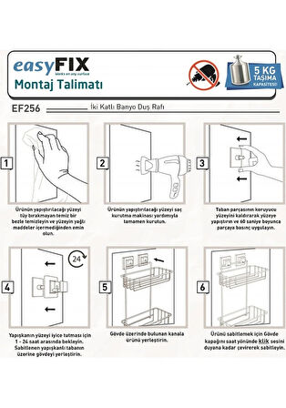 Banyo Köşe Rafı Kendinden Yapışkanlı 2 Katlı EasyFix Siyah S256