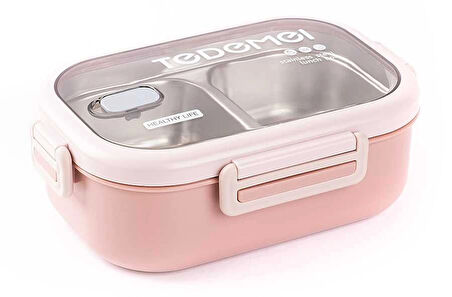 2 Bölmeli Paslanmaz Çelik Sızdırmaz Saklama Kabı Beslenme Kabı 0,85 Lt. Pembe İthal Ürün