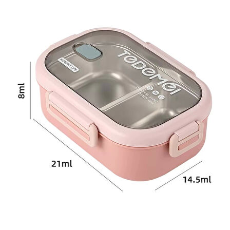 2 Bölmeli Paslanmaz Çelik Sızdırmaz Saklama Kabı Beslenme Kabı 0,85 Lt. Pembe İthal Ürün
