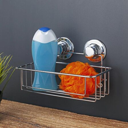 Vakumlu Banyo Duvar Rafı Şampuanlık Krom Vantuzlu