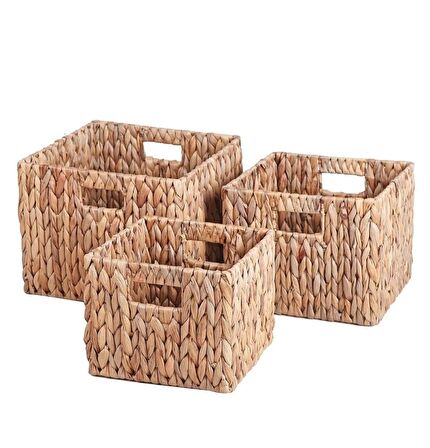 Dekoratif Kare Hasır Düzenleyici Sepet 3 lü