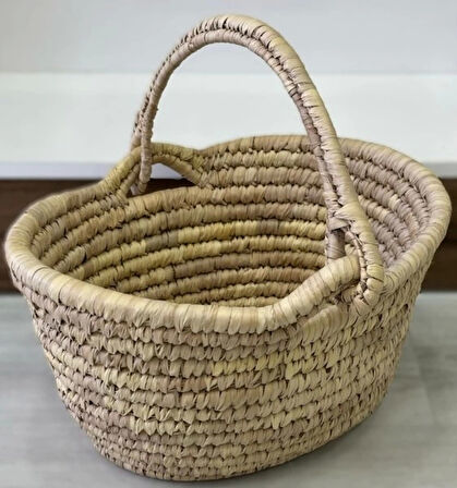 Dekoratif Hasır Oval Kulplu Piknik Sepeti 40x25cm