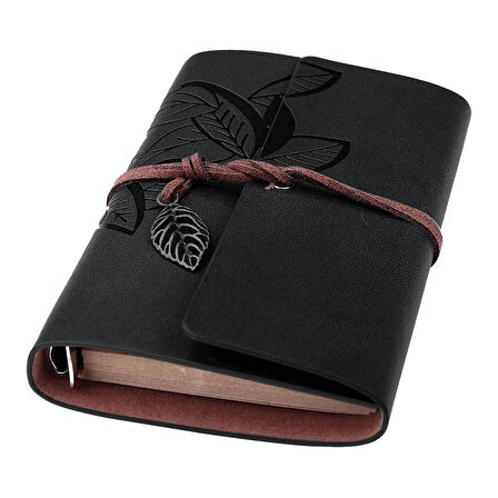 Yaprak Baskılı Deri Kapaklı Özel Tasarım Hediyelik Deri Kaplı Ajanda Anı Defteri Not Defteri Kahverengi