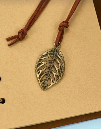 Yaprak Baskılı Deri Kapaklı Özel Tasarım Hediyelik Deri Kaplı Ajanda Anı Defteri Not Defteri Kahverengi