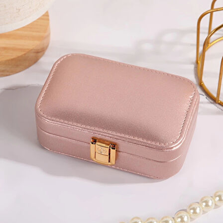 Deri Mini Seyahat Takı Bijuteri Mücevher Kutusu Organizer Düzenleyici 15cm Pembe İthal Ürün