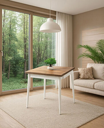 Yanlardan Açılır Büyüyen Yemek Masası Meşe-Beyaz 65x100cm SADECE MASA FİYATIDIR