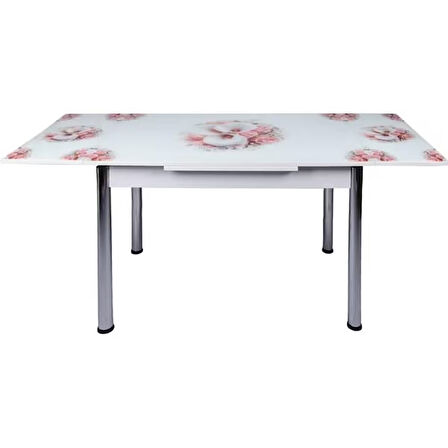 Yandan Açılır Büyüyen Cam Mutfak Masası Pembe Bahar Orkide 60x90cm
