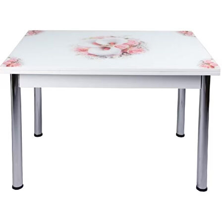 Yandan Açılır Büyüyen Cam Mutfak Masası Pembe Bahar Orkide 60x90cm