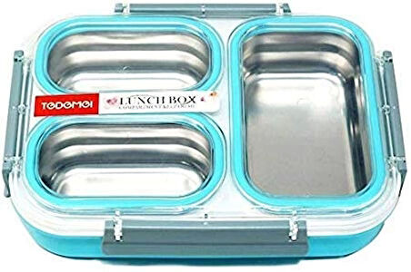 3 Bölmeli Paslanmaz Çelik Sızdırmaz Saklama Kabı Beslenme Kabı 1,2 Lt. Mavi İthal Ürün