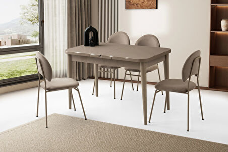 Ortadan Açılır Büyüyen 70x120cm Cappicino Ahşap Salon Yemek Masa Sandalye Takımı 4 Suna Sandalyeli